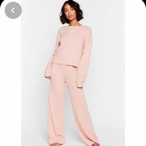 Nasty Gal Knit Alone Sweater & Wide Leg Lounge Set